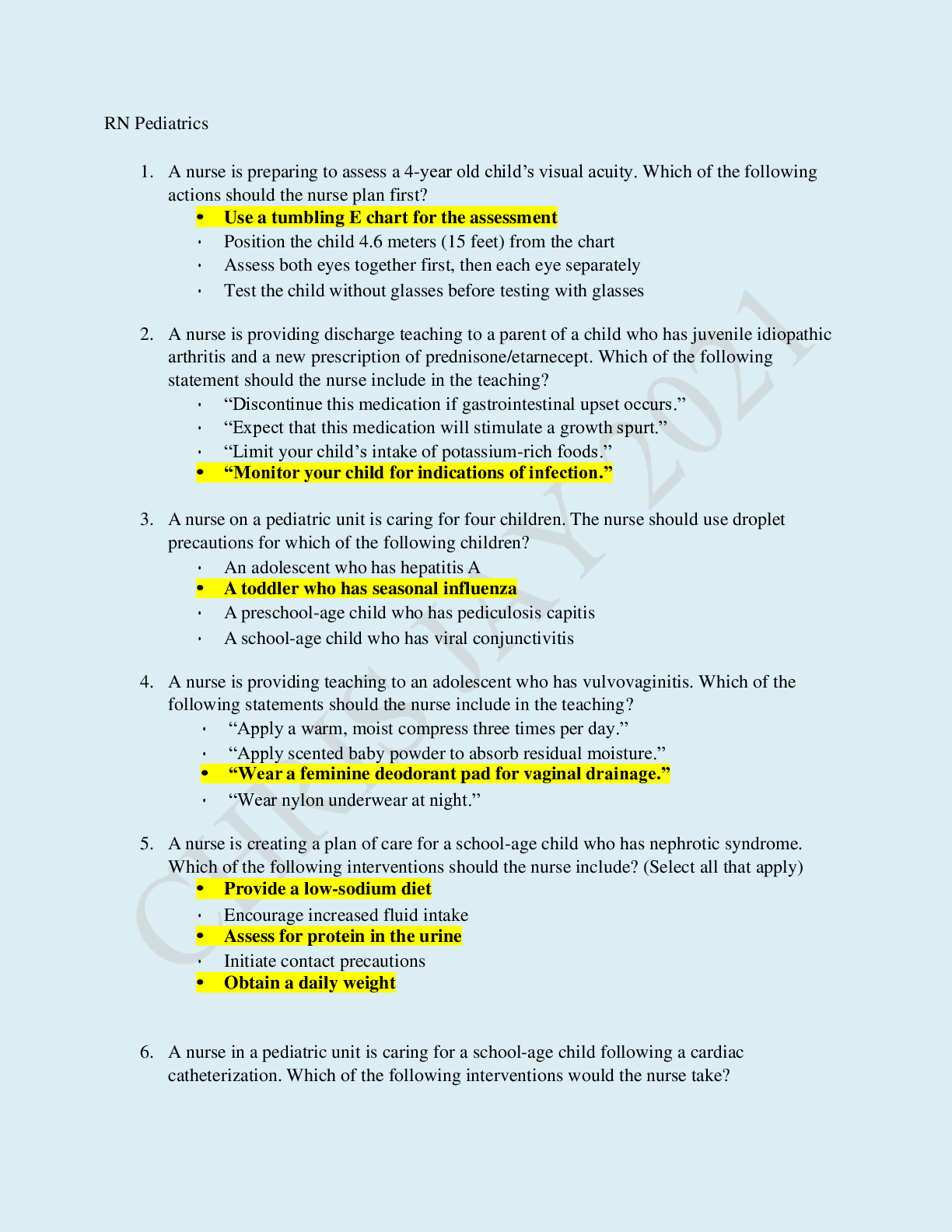 Preview image for HESI RN PEDIATRICS V1